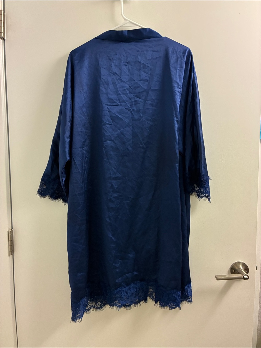 Navy Blue Satin Robe - Picture 2 of 6
